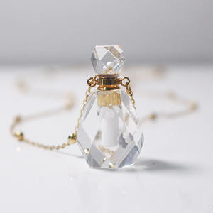 Luxury Fluorite Clear Quartz Perfume Bottle Aromatic Essential Oil 18K Pendant Necklace <strong>Empty</strong> Bottle Sweater Chain for Women - Product Image 4