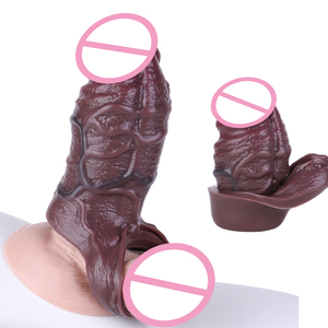 SXXY noir réaliste creux gode <span class=keywords><strong>gaine</strong></span> avec anneau Anti-goutte Silicone mâle Dick Extender <span class=keywords><strong>pénis</strong></span> manchon <span class=keywords><strong>pour</strong></span> hommes retarder l'éjaculation - Product Image 1