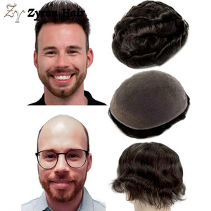 Parrucchino da <span class=keywords><strong>uomo</strong></span> monopezzo senza pieghe, invisibile, in pizzo svizzero, con capelli umani indiani, per acconciature - Product Image 4