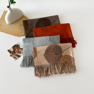 Bufanda Larga de Cachemira para Mujer, Diseño de Hojas, Reversible, Ligera, para Uso Diario en Otoño, Impresión Digital - Product Image 2