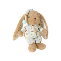 Peluche Lapin aux longues oreilles pour le sommeil, Pyjama imprimé ours et bonnet de nuit à pompons, Jouet compagnon de chambre d'enfant en peluche douce et moelleuse