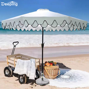 Glamping con bordo smerlato ombrellone giardino matrimonio moderno ombrellone esterno makramè parasole - Product Image 3