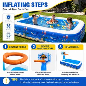 Piscina Familiar Inflable Multifuncional con Aro de Baloncesto y Diseño Oceánico para Diversión de Verano en el Patio Trasero - Product Image 5