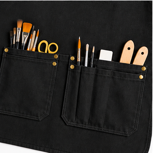 Delantal de pintura negro con múltiples bolsillos y soportes para herramientas para estudios de arte, clases de cerámica y talleres creativos - Product Image 4