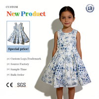 Nouvelle Arrivée Robe Décontractée d'Été pour Filles, Imprimé Floral Peinture à l'Encre Chinoise, Sans Manches, Taille Cintrée, Grand Ourlet, Nœud au Dos, Fermeture Éclair, Anniversaire