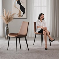 Chaise de salle à manger de style nordique, légère et luxueuse, minimaliste moderne, avec dossier en fer forgé, en cuir résistant aux griffures de chat, extra-stable, en carbone