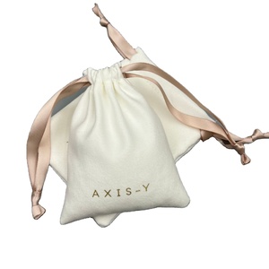 Luxury Drawstring Beige Velvet Jewelry Pouch <b>Bag</b> with Ribbon Custom Logo Fashion Soft Suede Dust Pouch <b>Party</b> Gift Packaging <b>Bag</b> - Product Image 1