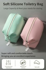 Custom 2026 Silicone Toiletry Waterproof Leakproof Foldable Travel Organizer Portable Makeup <b>Bag</b> With Buckle Strap Mint - Product Image 2