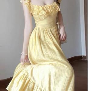 Vestido Largo Vintage de Chifón Transpirable con Cuello Cuadrado Francés, Volantes y Cintura Elástica, Estampado Floral, para Verano 2025, Ropa Casual de Vacaciones - Product Image 1