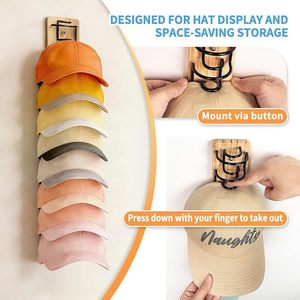 Wooden <b>Hat</b> Rack Wall Mounted 63cm Multi Layer Baseball Cap Storage Organizer Hanging Display Shelf for Entryway - Product Image 2
