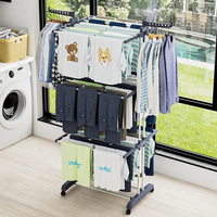 SANIPRO Séchoir à linge pliable à 4 niveaux, support de rangement pour serviettes, étendoir à vêtements mobile, séchoir à linge