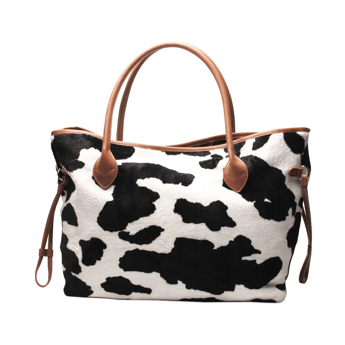 2021 European and American ladies tote bag cow pattern plush printed handbag PU handle large capacity portable shoulder bag