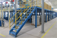 Système de rayonnage à palettes robuste pour mezzanine avec escalier, étagères en acier empilables