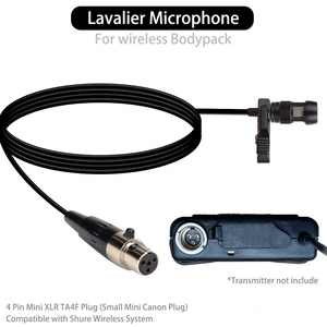 Micrófono de solapa <span class=keywords><strong>Lavalier</strong></span> negro con mini XLR de 4 pines para transmisor inalámbrico <span class=keywords><strong>Shure</strong></span>, altavoces de escenario y amplificador - Product Image 1
