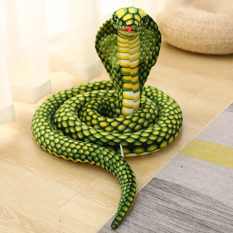 In stock 80CM 170CM 240CM snake plush stuffed animal toy custom logo yellow green purple simulation lifelike cobra