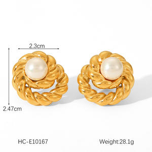 Boucles d'oreilles clous pour femmes en acier inoxydable plaqué or 14 carats, anti-ternissement, nouveau design, bijoux tendance pour les fêtes, les mariages, imperméables - Product Image 2
