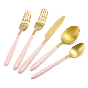 Wholesale Gold And Pink Stainless Steel Silverware Elegant Hand Forged Cutlery Wedding Restaurant Flatware Set