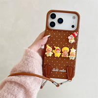 Coque de téléphone portable antichoc avec motif de poupée de dessin animé mignon et lanière pour iPhone 17 16 15 14 13 12 11 Pro Max