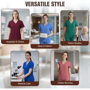 Women's V-Neck Scrub Top <b>4</b> Pocket Premium Stretch Medical Uniform Hospital Workwear Blue - Product Image 6
