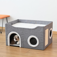 Maison pour chat interactive et pliable avec griffoir, lit pour animal de compagnie portable et chaud pour toutes les saisons, meuble-nid détachable pour intérieur