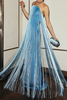 Maßgefertigtes Großhandels-Damenkleid: Modisches Trägerloses Maxikleid mit Quasten, Rückenfreies Sommerkleid mit Reißverschluss, Figurbetontes Formelles Party- und Clubkleid