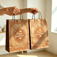 Sac en papier kraft brun écologique recyclé noir et blanc pour emballages alimentaires à emporter, sac cadeau, sac de shopping avec poignée
