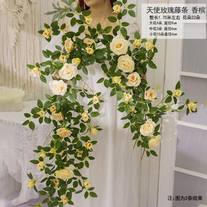 Vente en gros de tissu de soie artificielle, guirlande de fleurs de vigne, de roses, de roses et de thés de <span class=keywords><strong>lierre</strong></span> suspendus pour décoration murale de maison et de mariage - Product Image 6