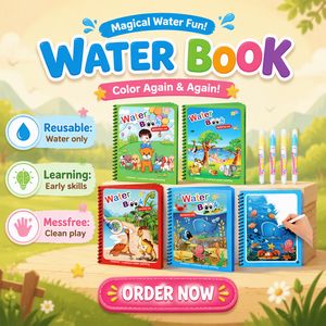Libro da colorare ad acqua magico a tema animali e natura per bambini HARDWORK, libro da disegno riutilizzabile con acqua pulita, fatto a mano - Product Image 1
