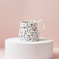 Große Keramik-Kaffeetasse Niedliche Blumenmuster Handgefertigt Übergroß Mikrowellengeeignet 20oz Mädchenhaft Rosa Damen Muttertag Weihnachten Neuheit Teetasse