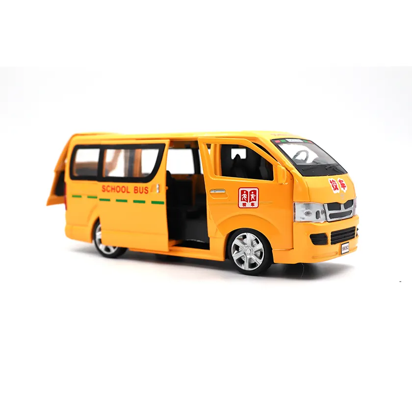 Venda quente puxar para trás som, luz, liga, ônibus, escola, veículo de brinquedo, carro de metal, brinquedo para crianças