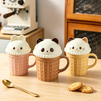 Mug en céramique avec couvercle en forme d'animal 3D mignon, tasse à café au lait de dessin animé, cadeau