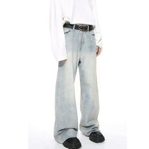 <span class=keywords><strong>Pantaloni</strong></span> di jeans larghi dritti lavati blu chiaro per ragazzi di nuovo colore <span class=keywords><strong>pantaloni</strong></span> larghi in Denim larghi stile da <span class=keywords><strong>uomo</strong></span> - Product Image 3