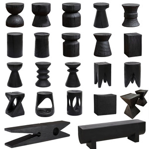 Taburete bajo de esquina de madera maciza, taburete <span class=keywords><strong>para</strong></span> cambiar zapatos de madera Original sedoso negro carbonizado <span class=keywords><strong>para</strong></span> decoración del hogar, sala de estar tallada al aire libre - Product Image 1