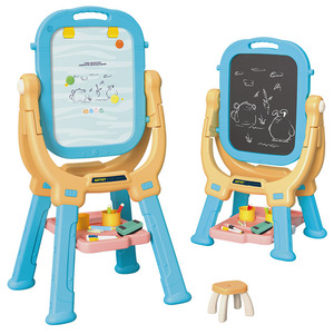 Tableau de dessin double face pour enfants, tableau blanc magnétique en plastique, tableau noir, hauteur réglable pour les enfants de 3 à 6 ans, table d'art - Product Image 1
