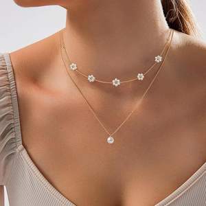 Joyería de moda, conjunto de collares de perlas doradas delicadas, gargantilla de perlas de Margarita bonita de acero inoxidable en capas, collar para mujeres, regalos - Product Image 2