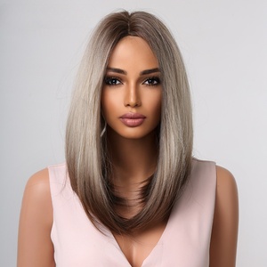 Peluca sintética larga y recta para mujer, resaltado de platino marrón degradado con raíces oscuras, pelo corto resistente al calor para Cosplay - Product Image 3