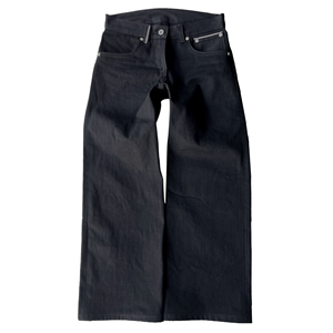 Jeans en denim pour homme personnalisés, coupe large, taille mi-haute, avec rivets métalliques argentés, fermeture boutonnée, style baggy ample et évasé - Product Image 2