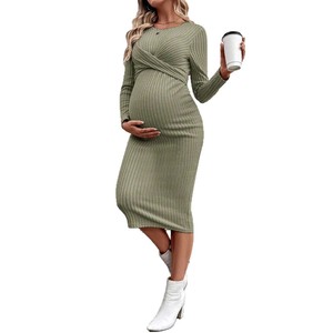<strong>Maternity</strong> Dress Cross-Border European American Foreign Trade Long-Sleeved Elegant Twist Design Hip-Hugging Slim-Fit One-Piece - Product Image 5