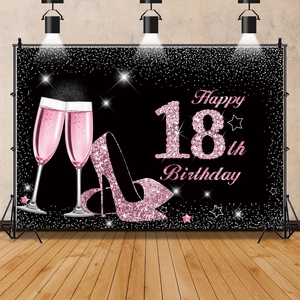 Fondo de fiesta de cumpleaños de 18 años de edad, globo de purpurina De Oro Negro, niños y niñas, 18 cumpleaños, Bar Mitzvah, Fondo de fotografía - Product Image 5