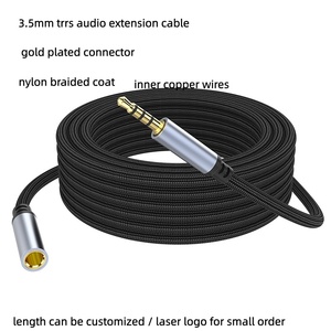 Câble <span class=keywords><strong>audio</strong></span> auxiliaire personnalisé 3,5 mm plaqué or TRRS mâle-femelle avec blindage tressé <span class=keywords><strong>pour</strong></span> ordinateur, autoradio et haut-parleur - Product Image 2