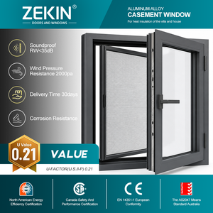 Ventana Abatible Moderna de Aluminio con Rotura de Puente Térmico, Doble Acristalamiento, Insonorizada, Resistente a la Presión del Viento, con Certificación CE para Hotel - Product Image 1