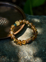 Bracelet en cristal naturel Dance Aura Dawn Light Morning Light, quartz rutilé jaune, cristaux tour jaunes, jade, bois d'agar - 8-10mm