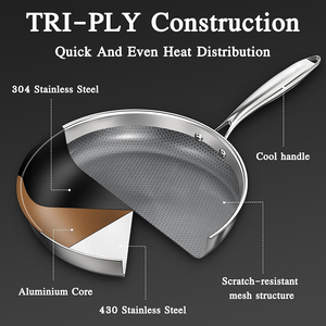 Triply Stainless Steel Frying <b>Pan</b> Saute <b>Pan</b> Non-Stick Coating Gas <b>Induction</b> Compatible Home Cooking Cookware Set Glass Lid Easy - Product Image 4