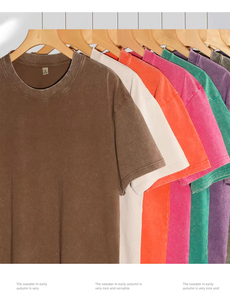 Wholesale Acid Washed Organic Cotton Polyester T-Shirt Solid Pattern Sport T-Shirt with Heavy Weight Screen Printed - Product Image 3