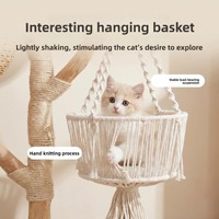 Tmall Fruitwood Arbre à chat en bois massif avec panier suspendu, lit en rotin tressé et griffoir recouvert de sisal, style épuré