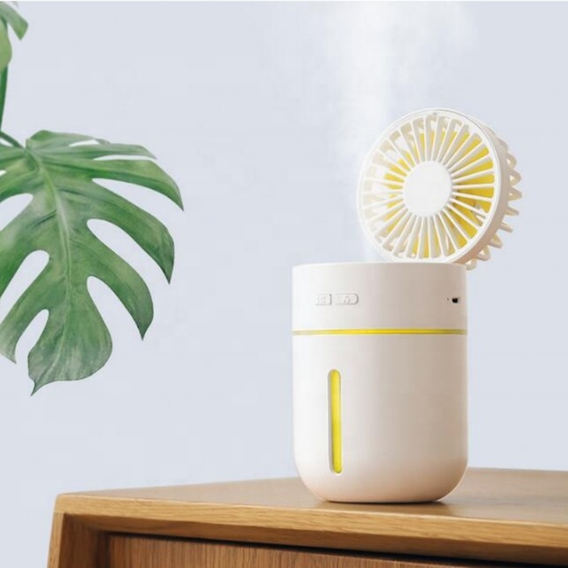 Cool Mist Ultrasonic Portable Fan Air Humidifier with LED Night Light Mechanical Control Mini USB Fan for Outdoor & Car Use