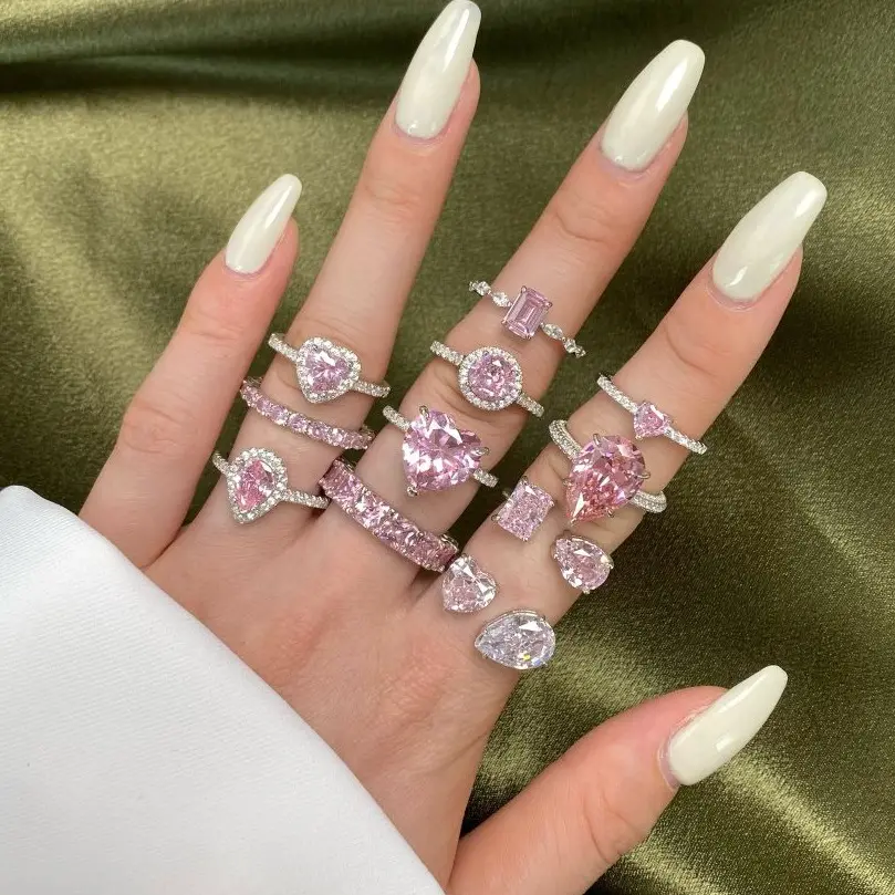 Fashion diamond cubic zirconia rings 925 sterling silver heart oval pear adjustable ring jewelry women