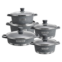 Batterie de Cuisine Antiadhésive Moderne Moulée sous Pression de Dix Pièces, Marmite à Soupe et Faitout en Aluminium pour Usage Domestique et Commerce International