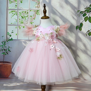 Abiti per Bambine 2026 Stile Piuma per Feste e Occasioni Speciali, Alta Qualità con Applicazioni Floreali per Neonati, Bambini e Ragazze - Product Image 1