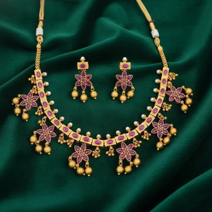 Elegant Antique Kemp Matte Gold Necklace <b>Choker</b> Style with Gold Clustered <b>Pearls</b> Ideal for Traditional and Designer Jewelry - Product Image 1